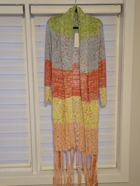 525 America Multicolor Knit Fringe Cardigan